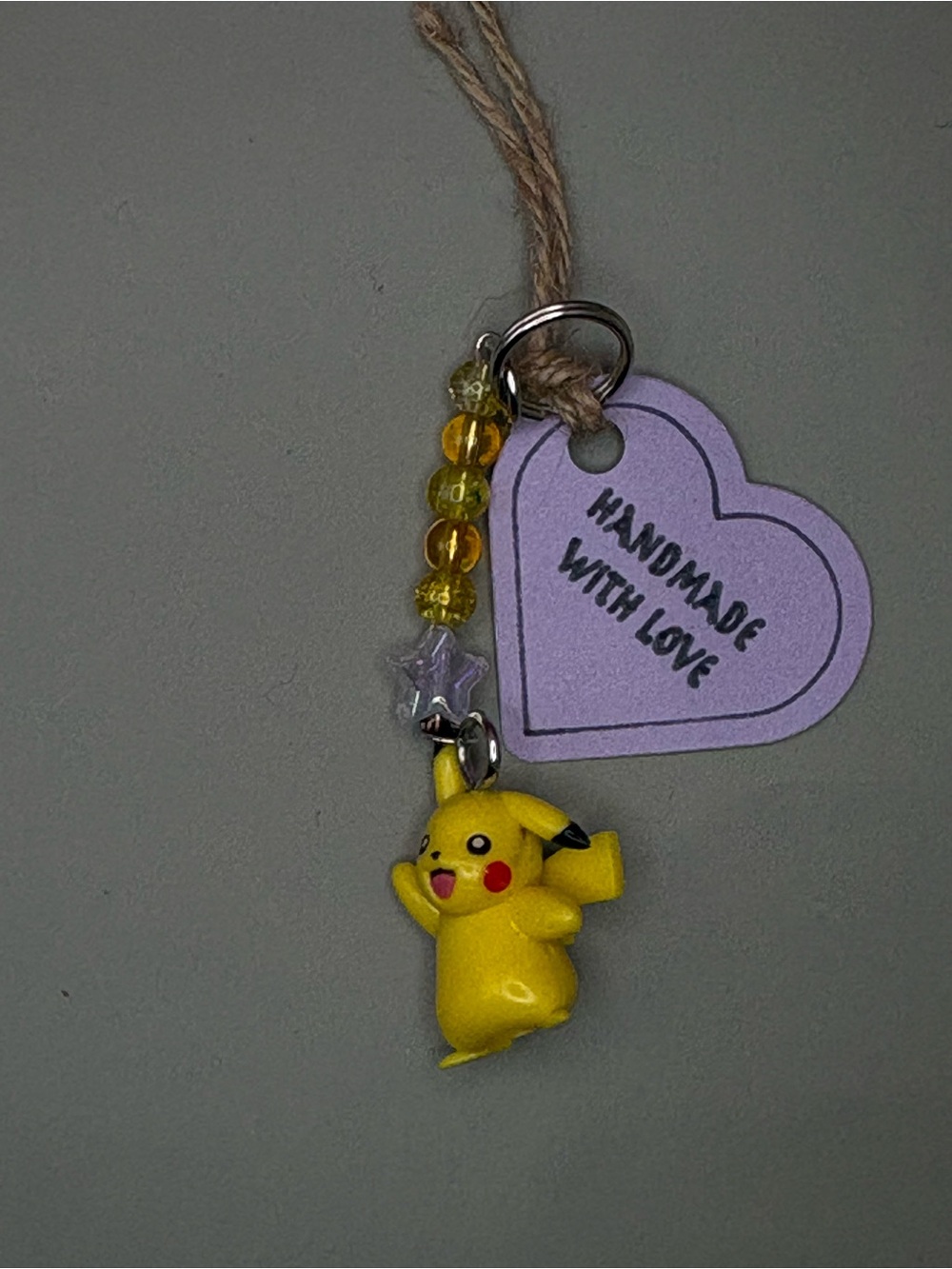 Pikachu Yellow Charm Keychain with Heart Tag